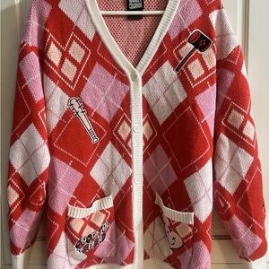 Red and Pink Argyle Sweater